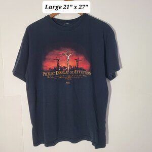 Vintage 2004 Kerusso Public Display of Affection Large Black Faded Jesus Tee Y2K